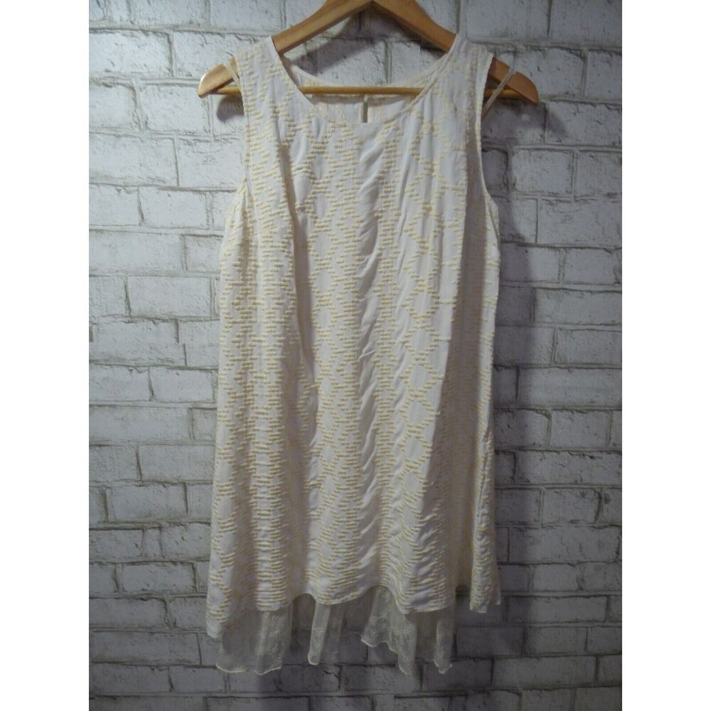 $298 Johnny Was Ecru Embroidered Tank Dress & Lace Hem Slip S NEW J760